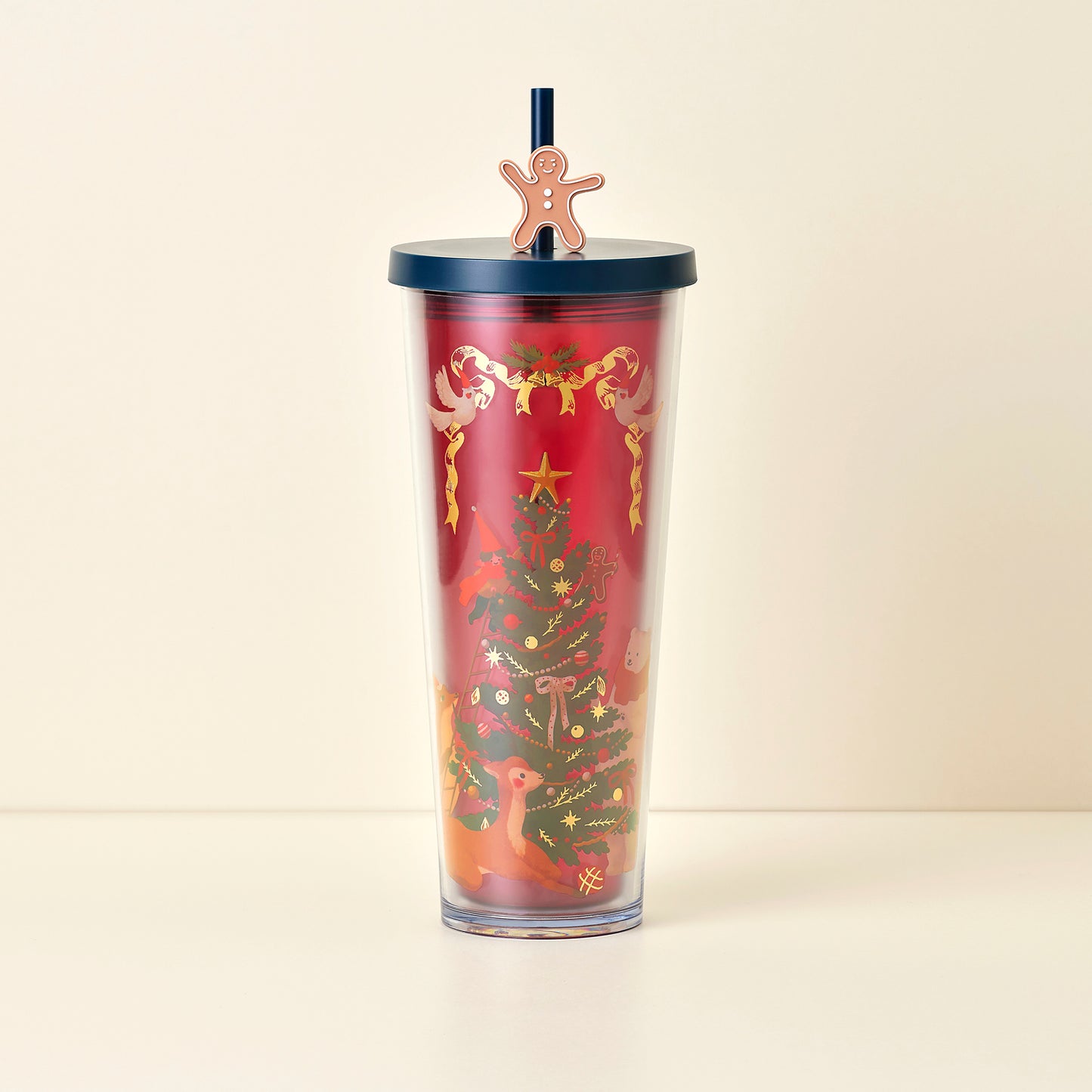Holiday Series: Plastic Holiday Tree Decoration with Stopper 24oz Cold Cup