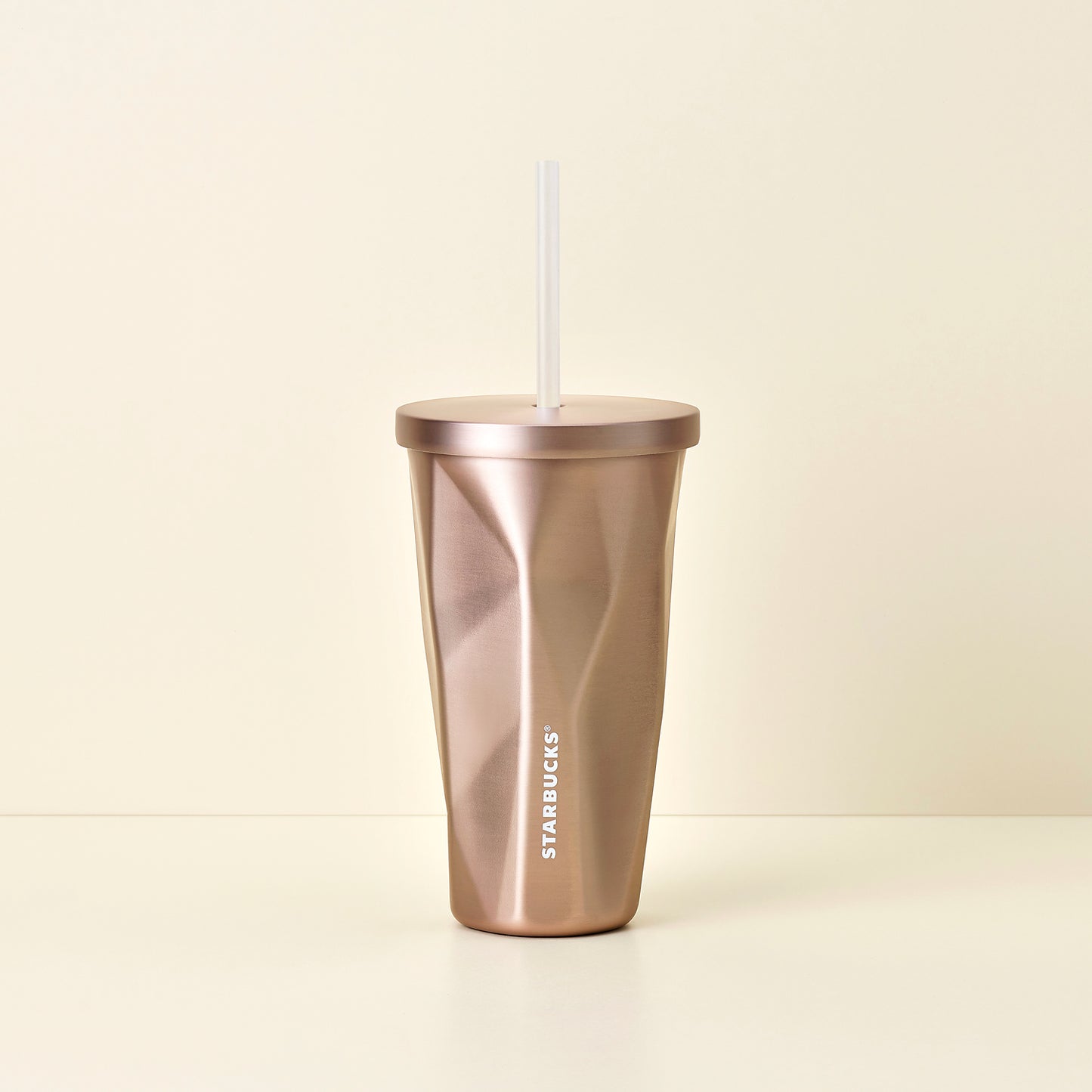 Holiday Series: Stainless Steel Champagne Gold Faceted Holiday 16oz Cold Cup