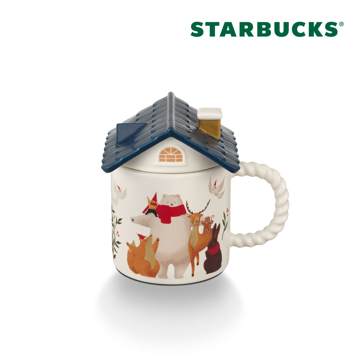 Holiday Series: Ceramic Holiday House with Rooftop Lid 12oz Mug