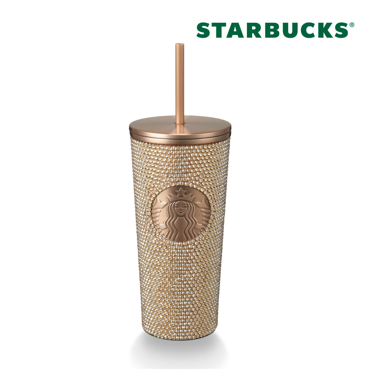 Holiday Series: Stainless Steel Champagne Gold Rhinestones Holiday 16oz Cold Cup