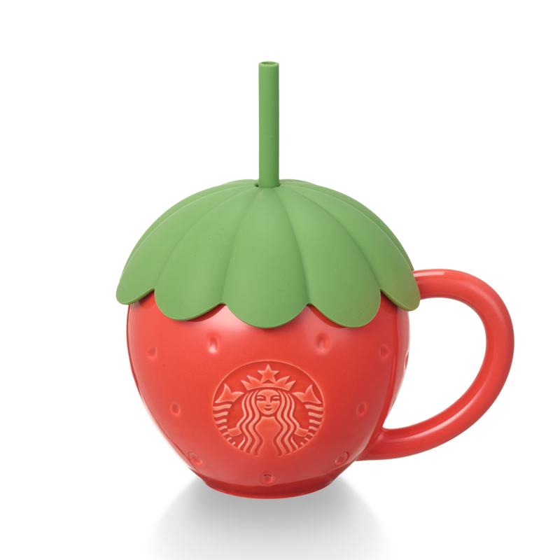 Tropical Fruit Collection: Strawberry Ceramic Mug with Straw 355ml (12oz)