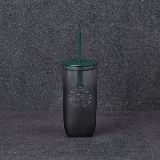 Starbucks Classics: Charcoal and Green Regrind Glass Cold Cup 473ml (16oz) with Straw