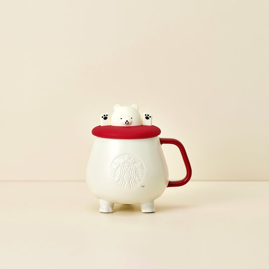 Holiday Series: Ceramic Polar Bear with Silicon Lid 14oz Mug