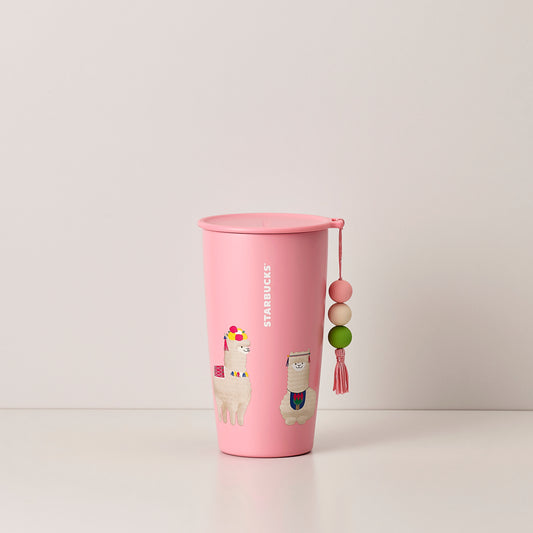 Pink Alpaca Bohemian with Strap 12oz Tumbler